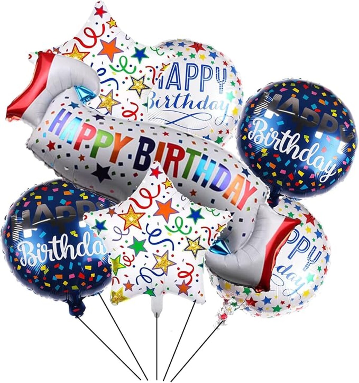 7Pieces Happy Birthday Banner Foil Balloon Set 18inch Star and Circle Mylar Foil Balloon for Kids & Adults Birthday Decorations and Party Supplies Favor